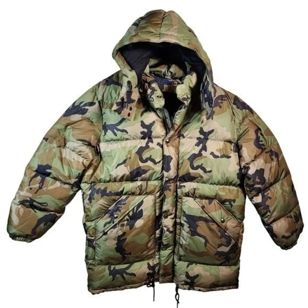 Polo Ralph Lauren Camo Boulder Down Puffer Jacket Men L Leather Trim Hooded NWOT